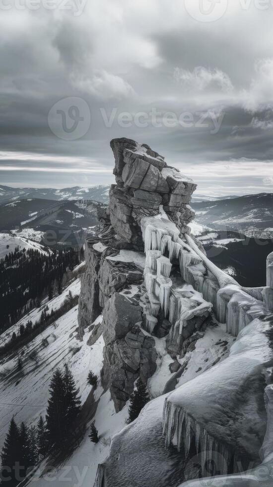 Ice formations on the side of a mountain photo
