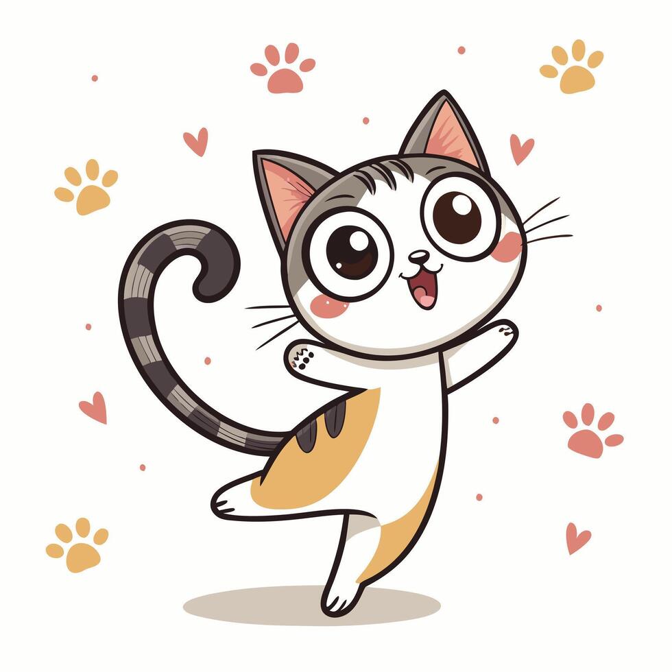 cat dancing with paws up vector