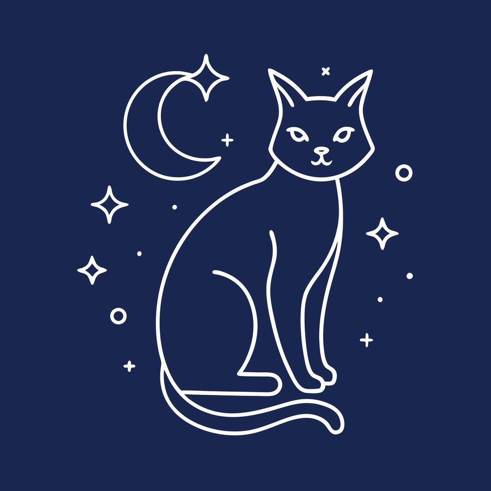 a cat sitting on the moon and stars vector