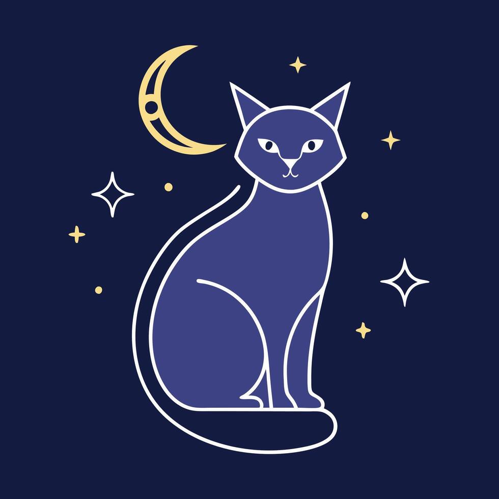 a cat with a moon and stars on a blue background vector