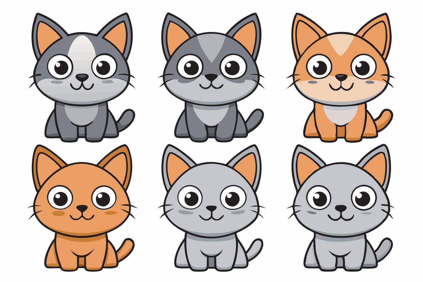 cartoon cute cat set illustration vector