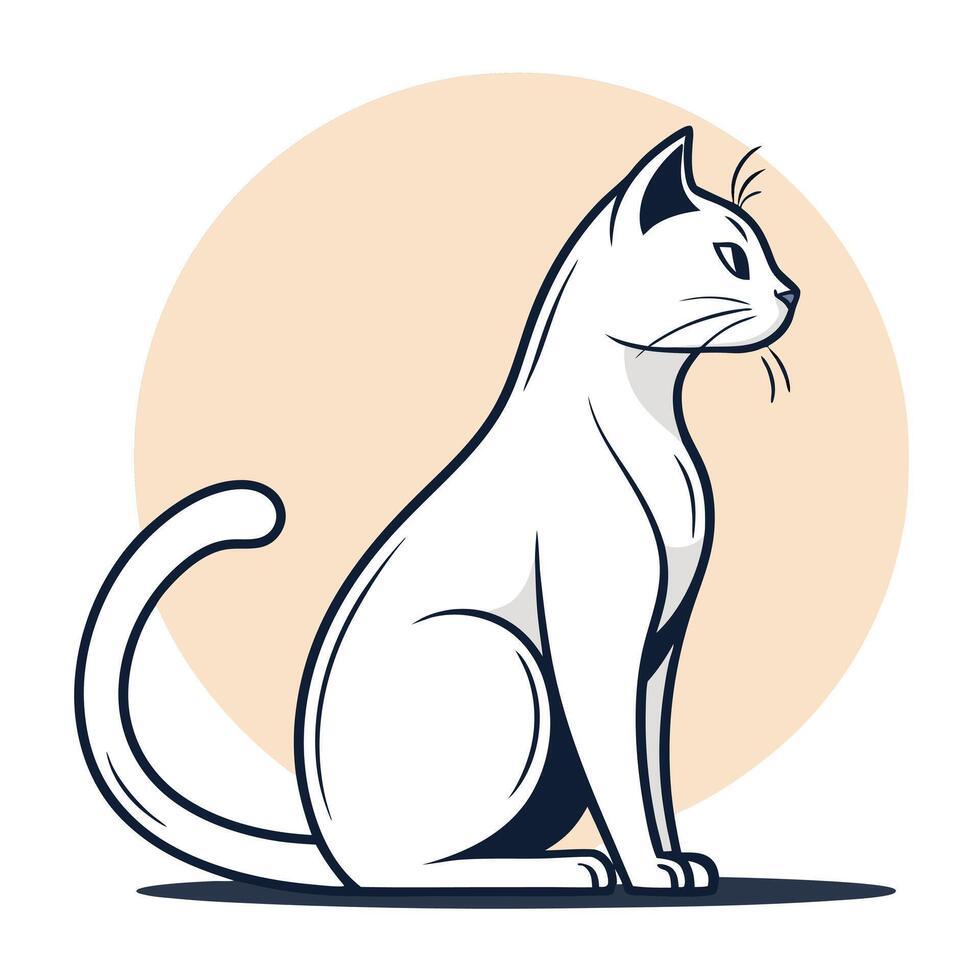 a white cat sitting on a white background vector