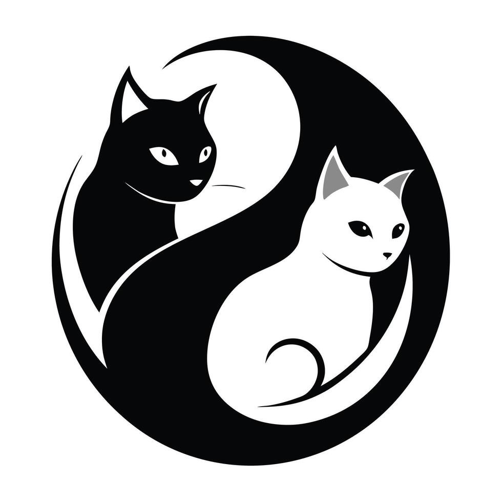 two cats in the shape of a yin yang symbol vector