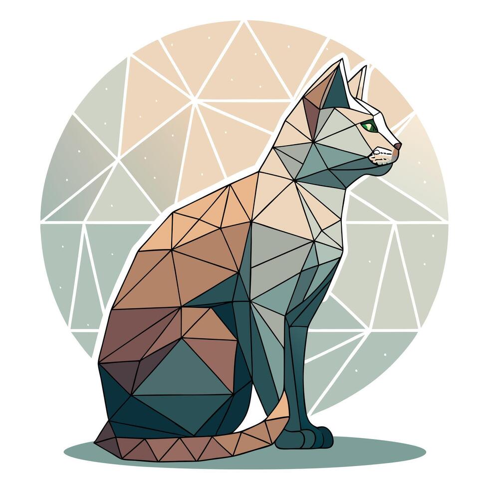 a cat is sitting in front of a geometric background vector