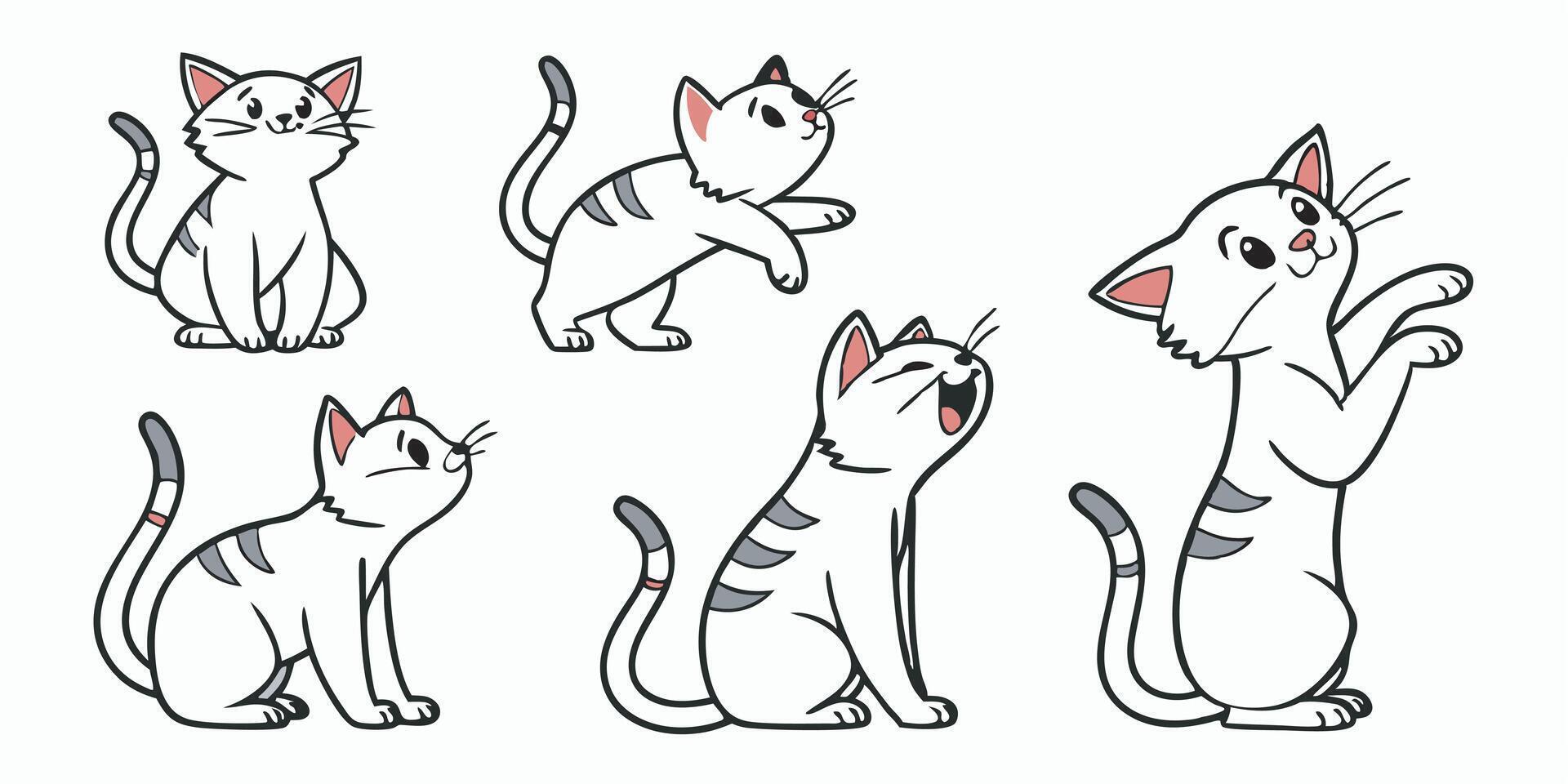 set of cartoon cats with different expressions vector