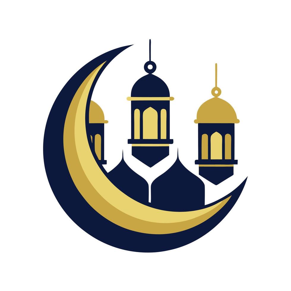 islamic mosque logo with crescent and minarets vector