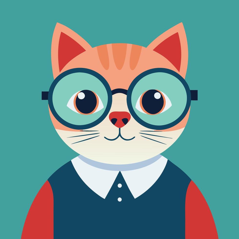 a cartoon cat wearing glasses and a vest vector