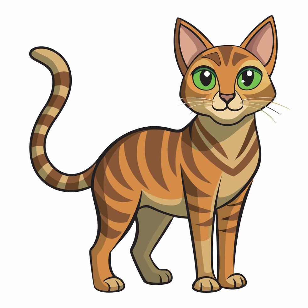 a cartoon cat with green eyes vector