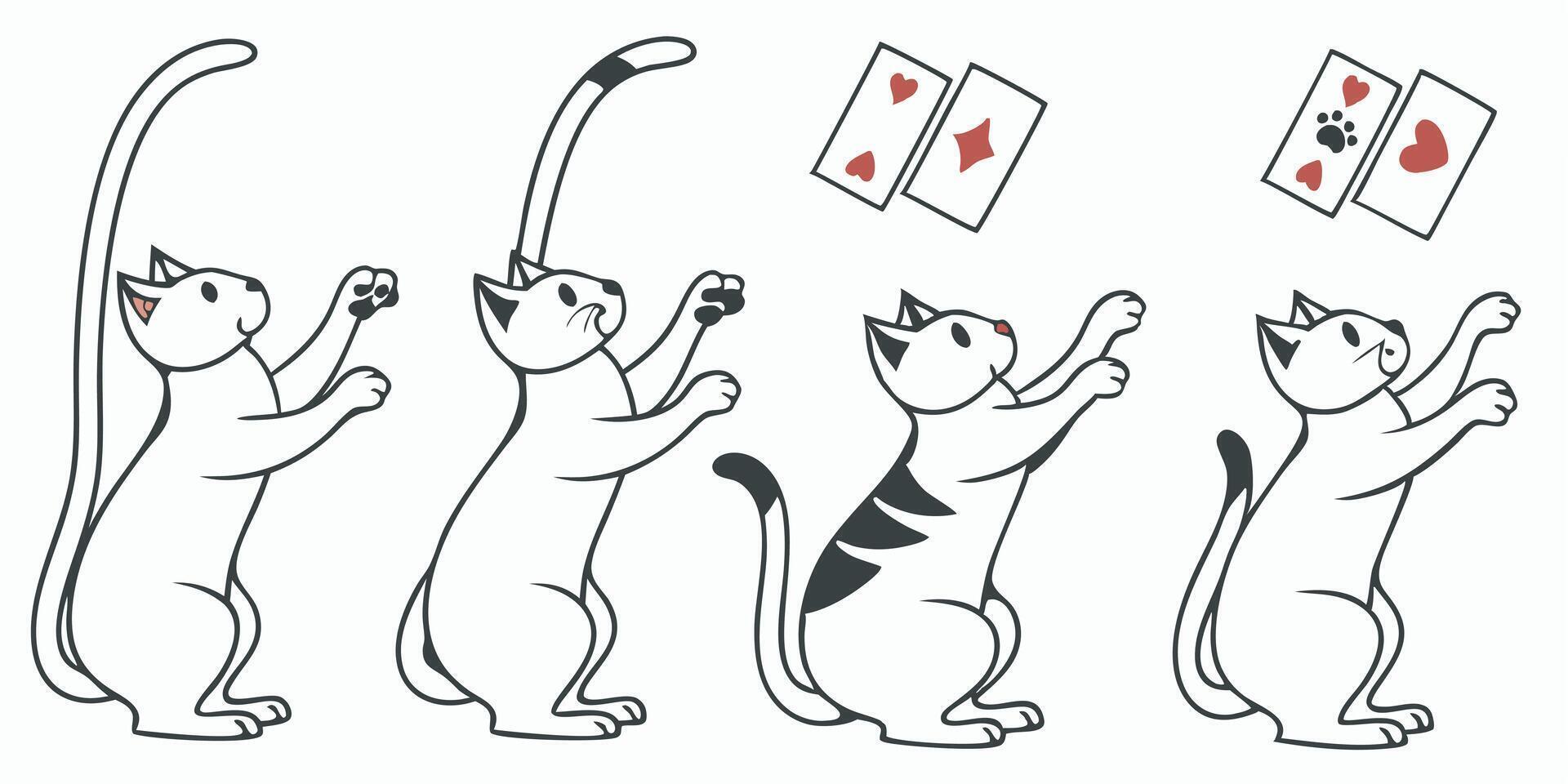 a cartoon of cats playing cards vector