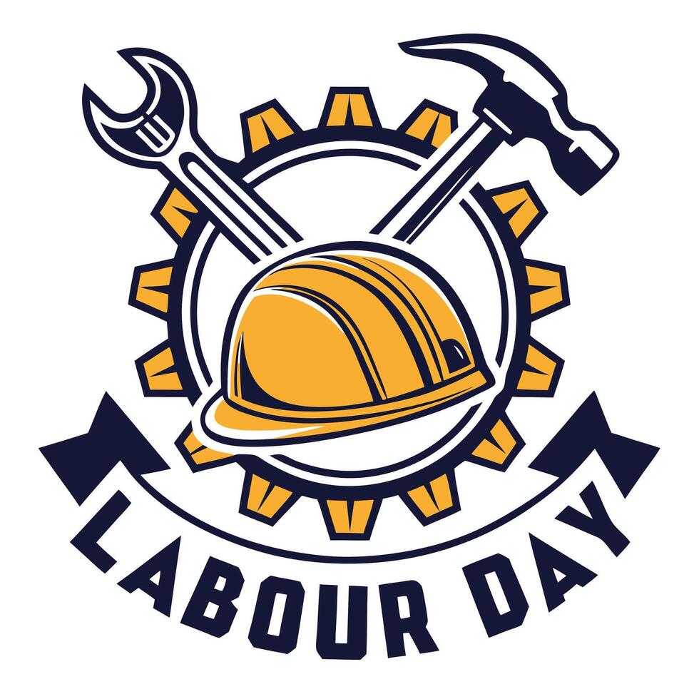 labour day logo with hammer and wrench vector