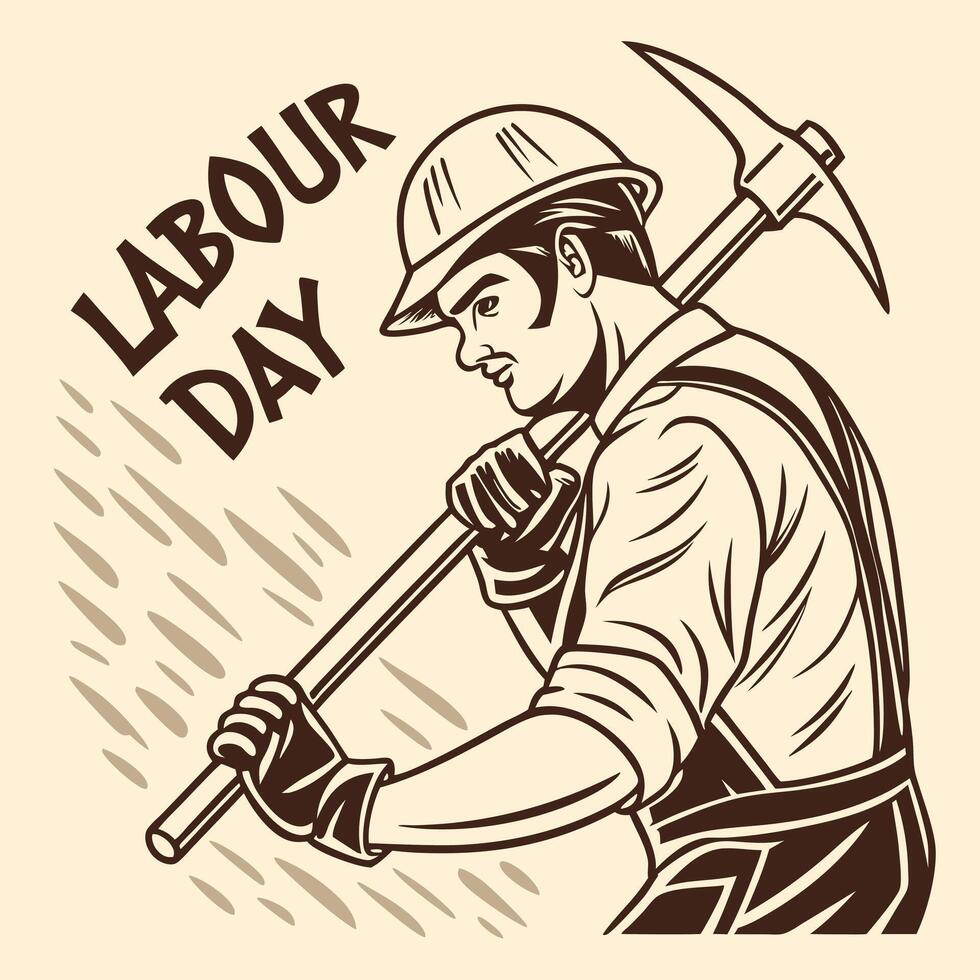 labor day worker with pickaxe vector