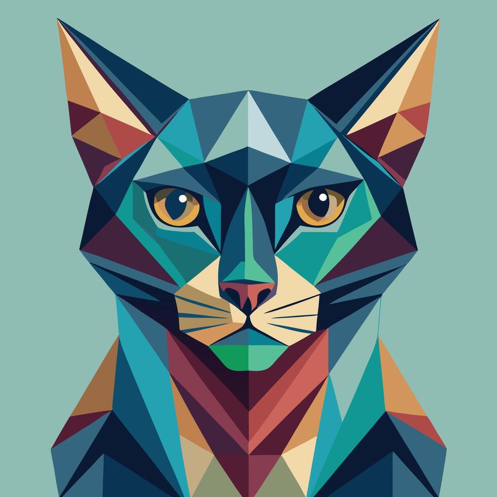 a colorful cat head made of geometric shapes vector