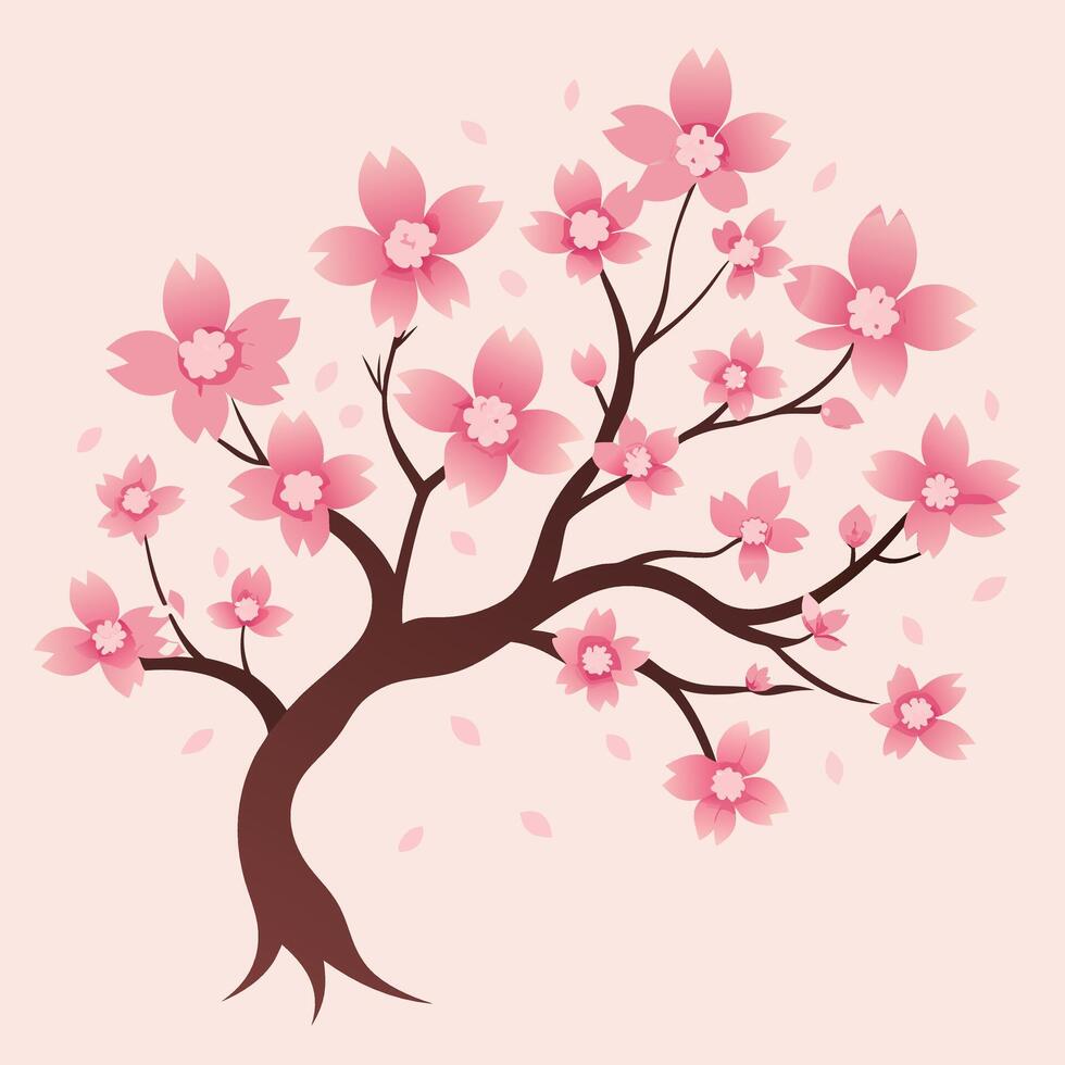 a pink cherry blossom tree on a pink background vector