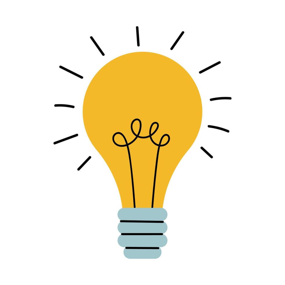 Creative idea or solution concept, bulb with rays shining. Cartoon bulb in flat style. Symbol of creativity, inspiration. vector