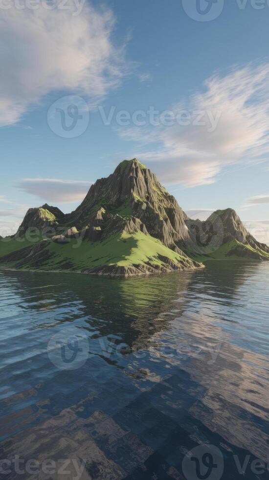 An island in the middle of the ocean with grass and water photo