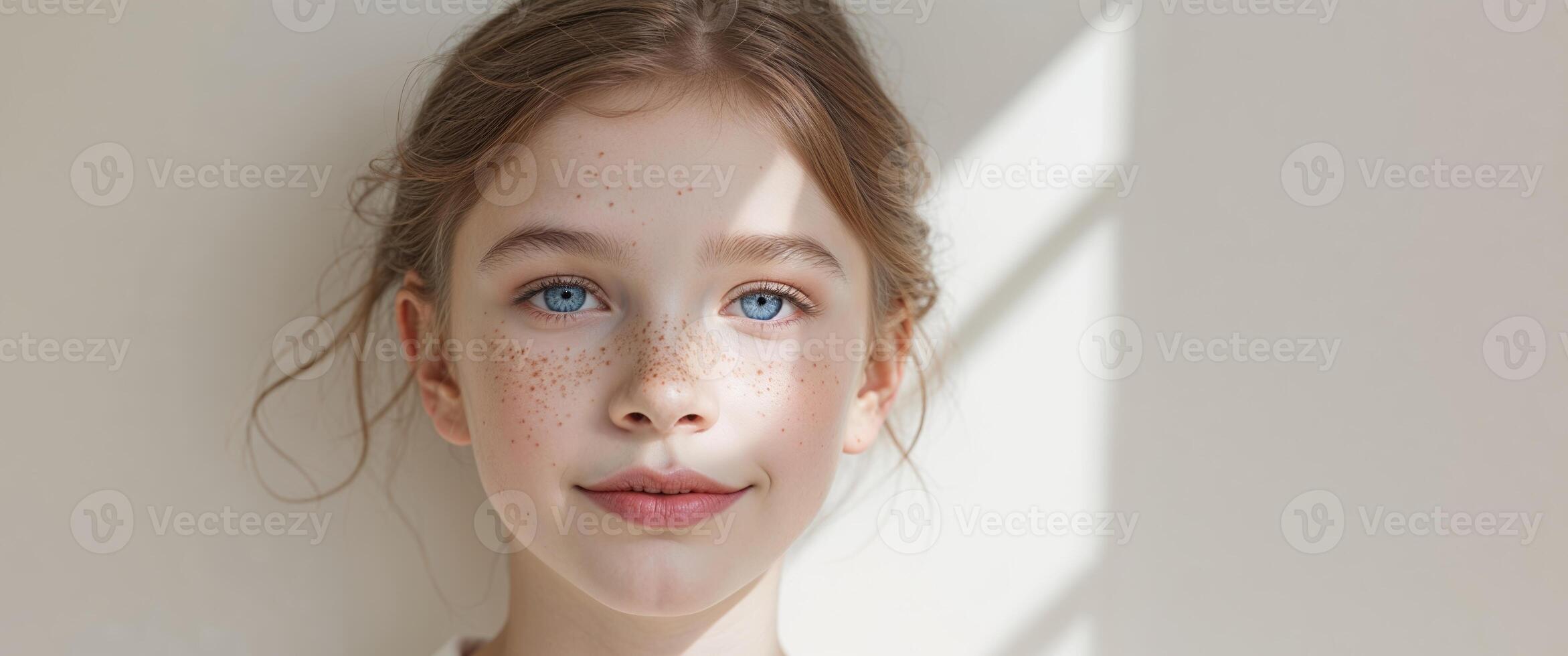 A young girl with freckles on her face photo