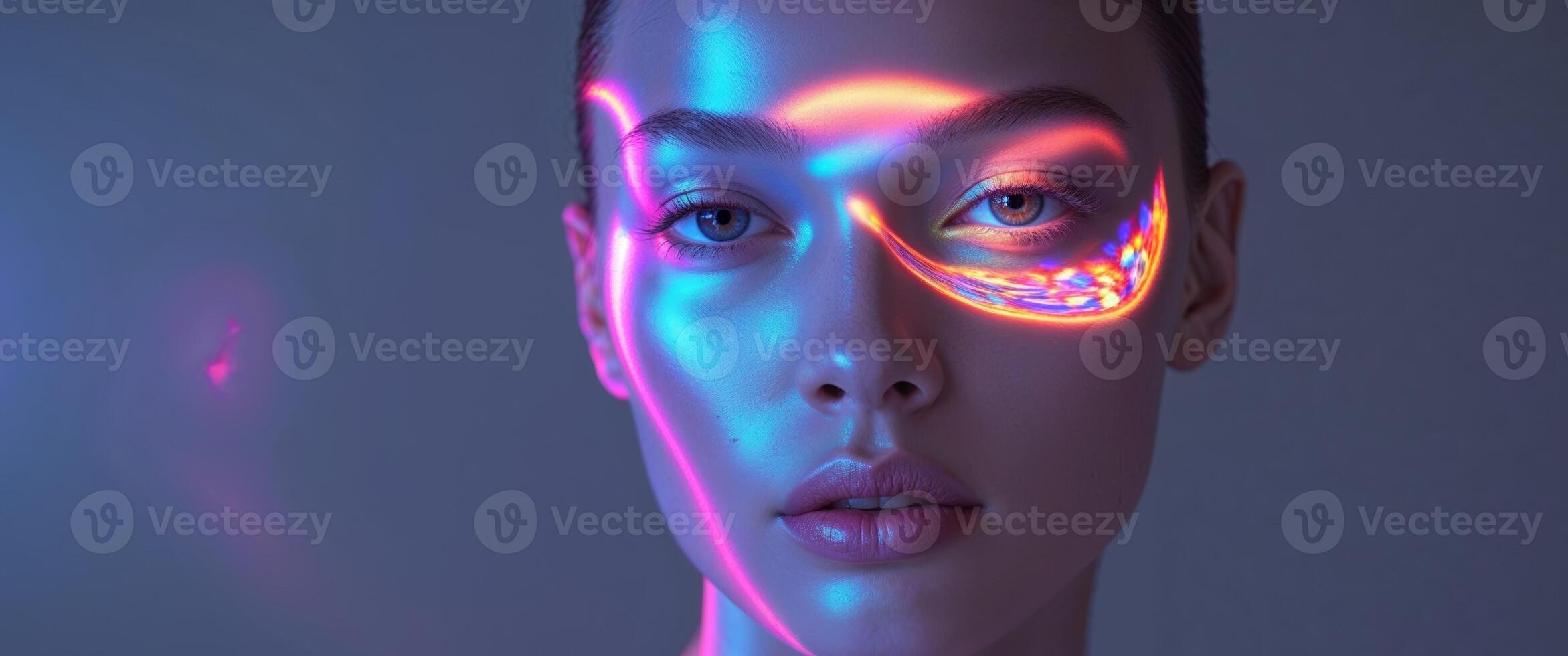 A woman with glowing eyes and neon lights photo