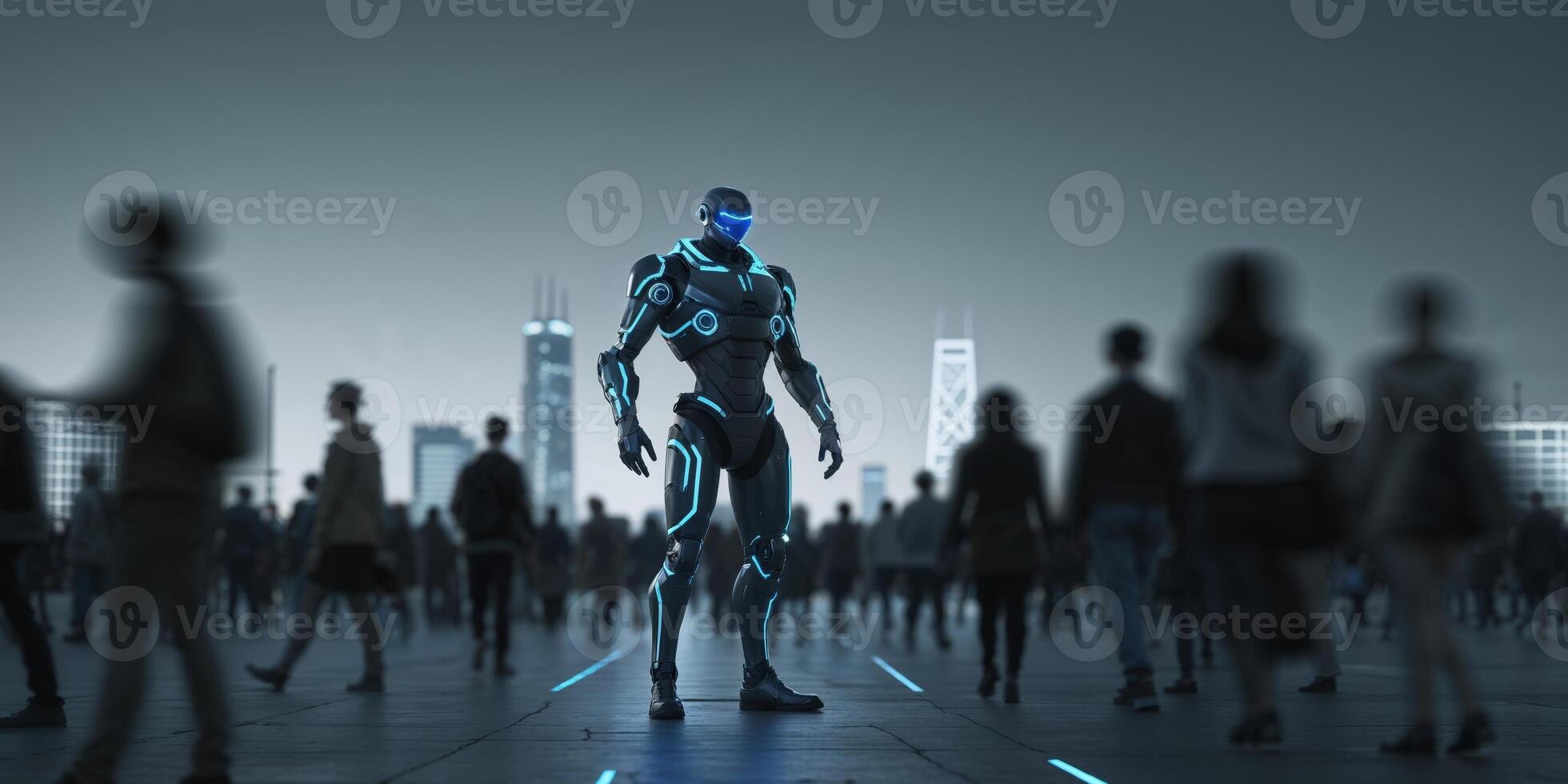 Image showing futuristic cyborg security on the streets photo