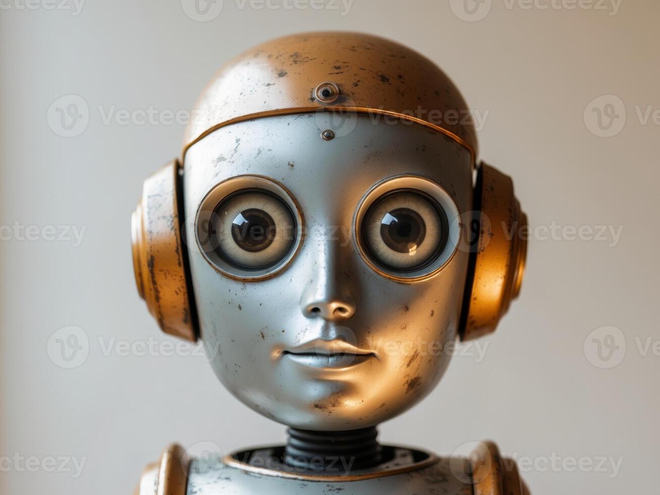 Face of retro style robot with large eyes photo