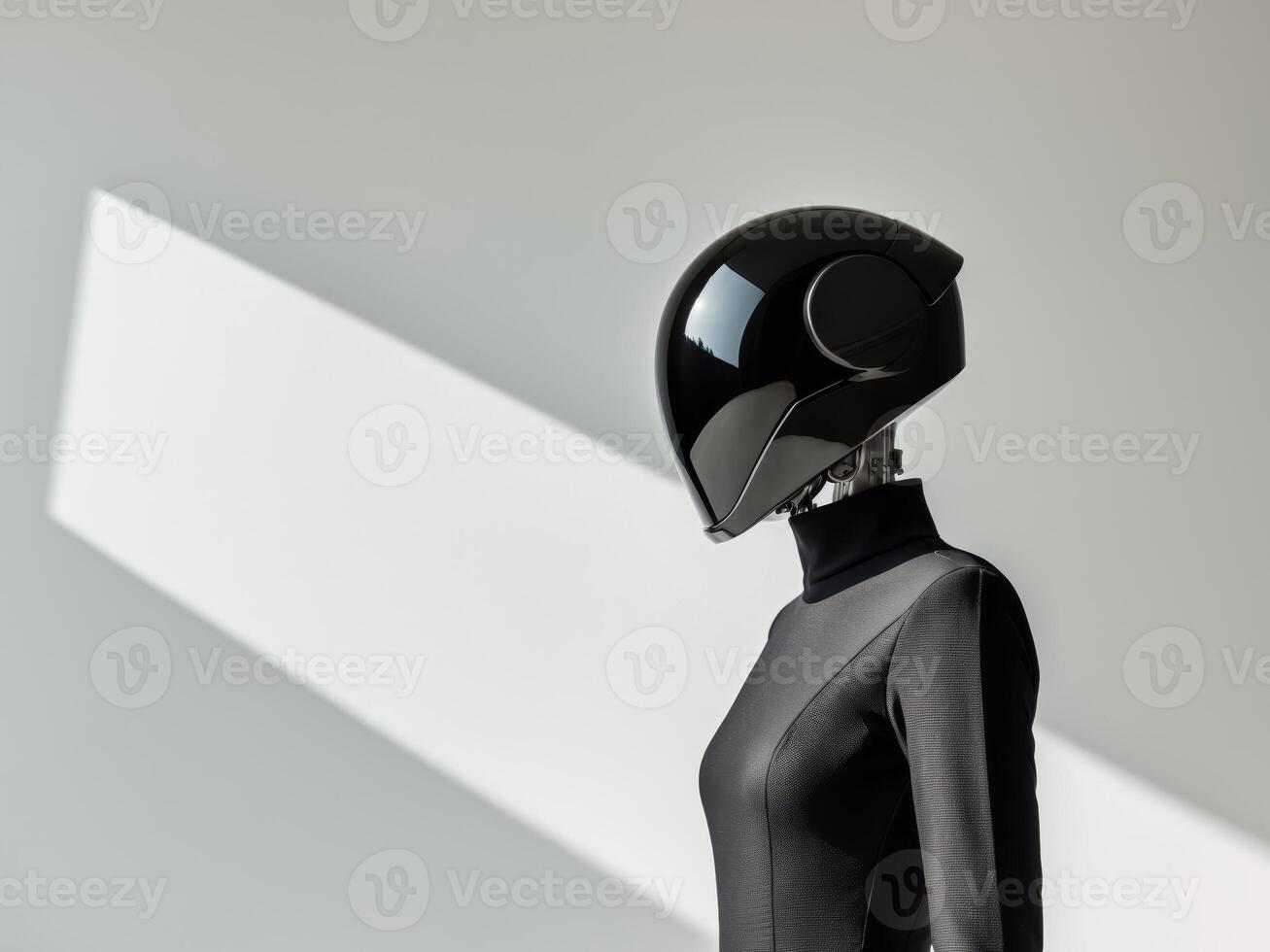 A robot with a black helmet and a black suit. photo