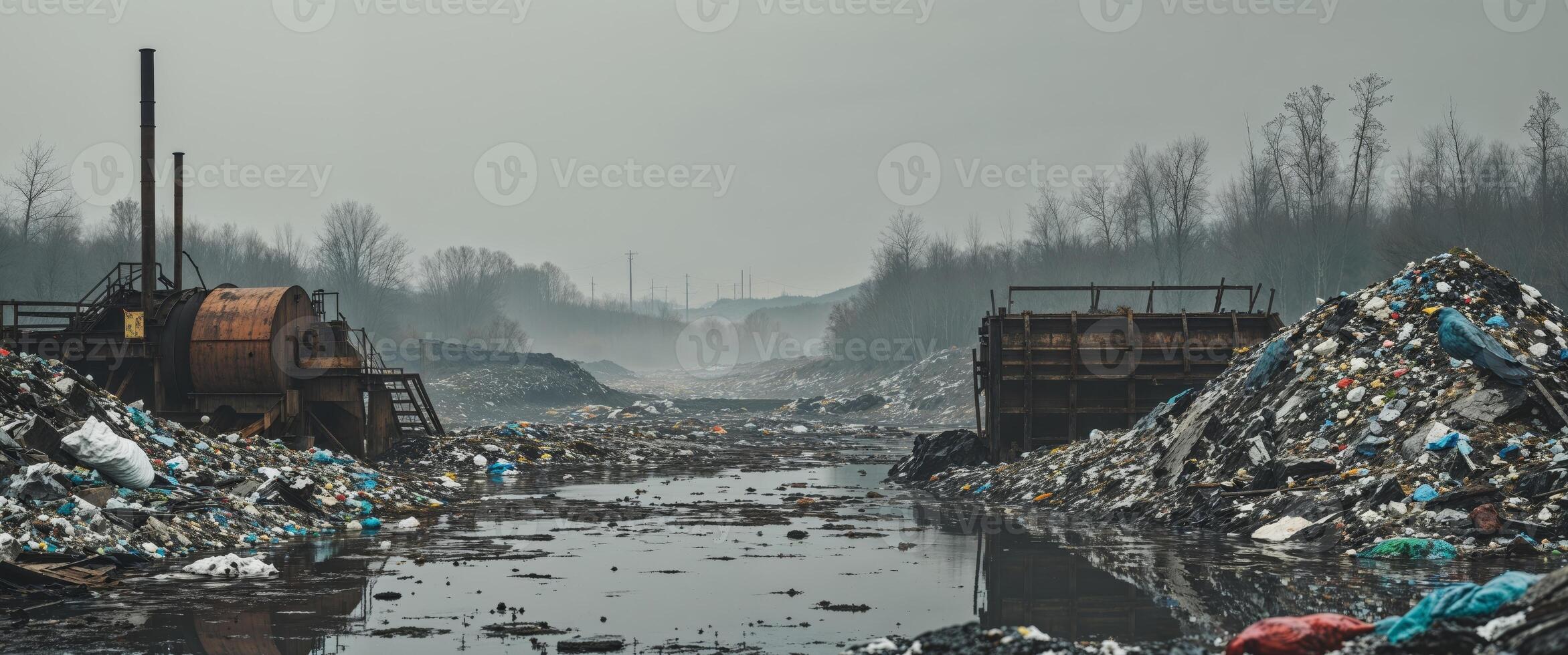 Garbage dump in the middle of a river photo