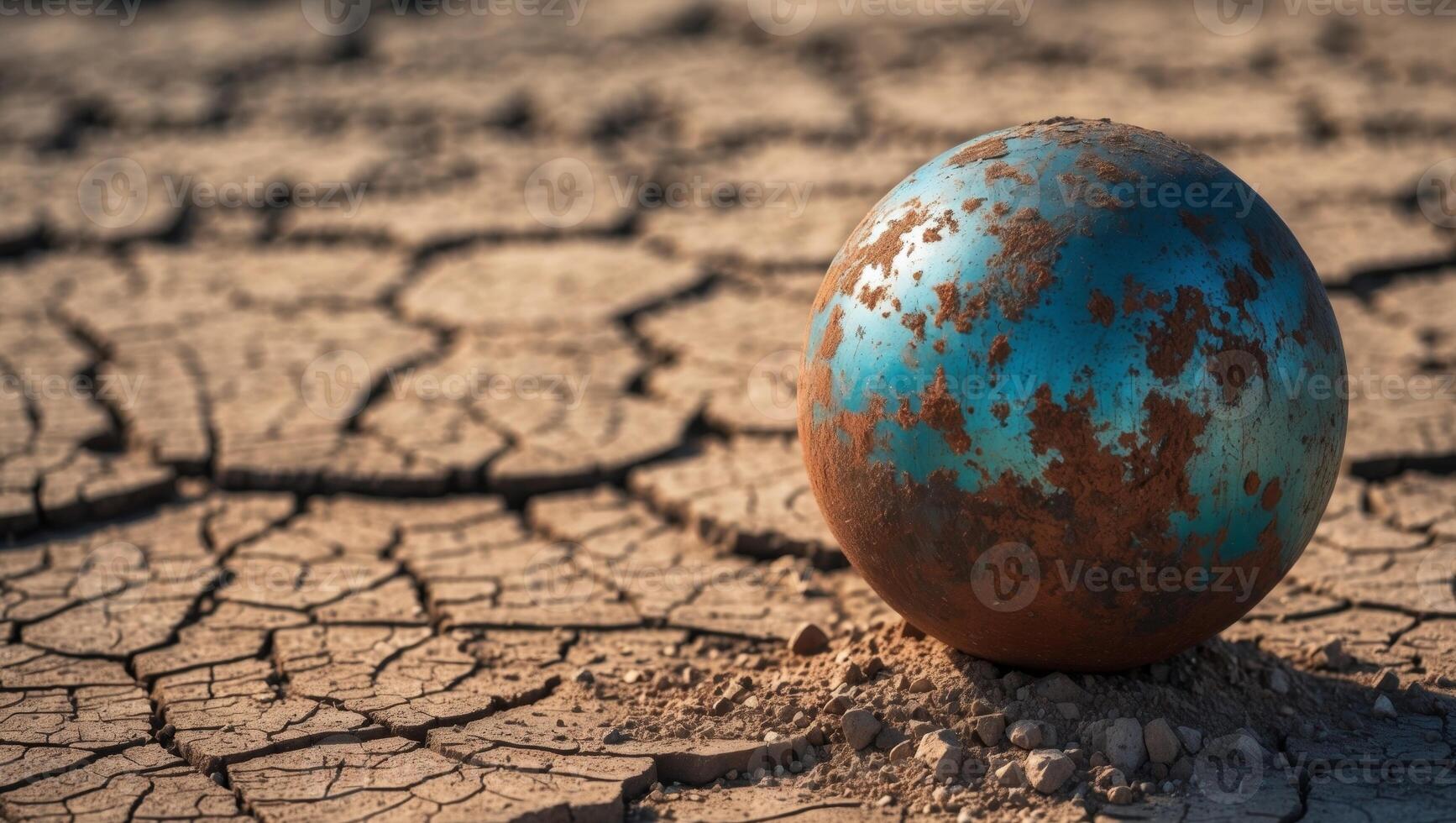 An old rusty egg sitting on the ground photo