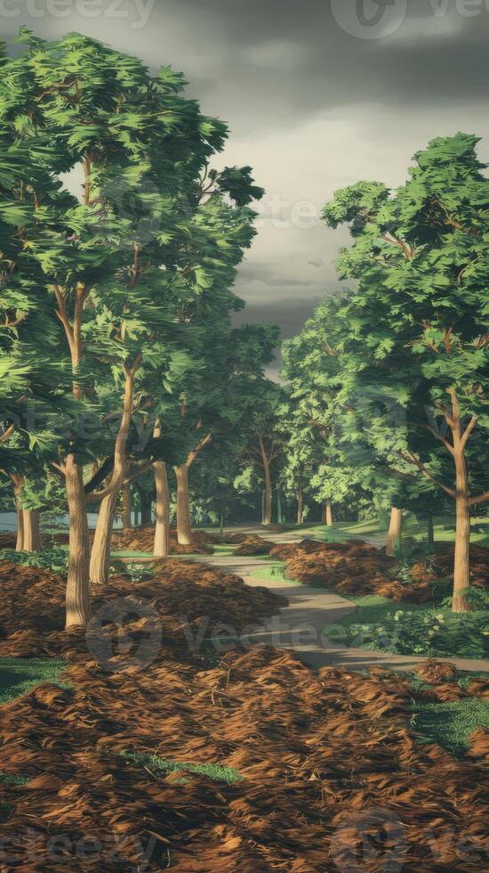 A forest with trees and dirt photo