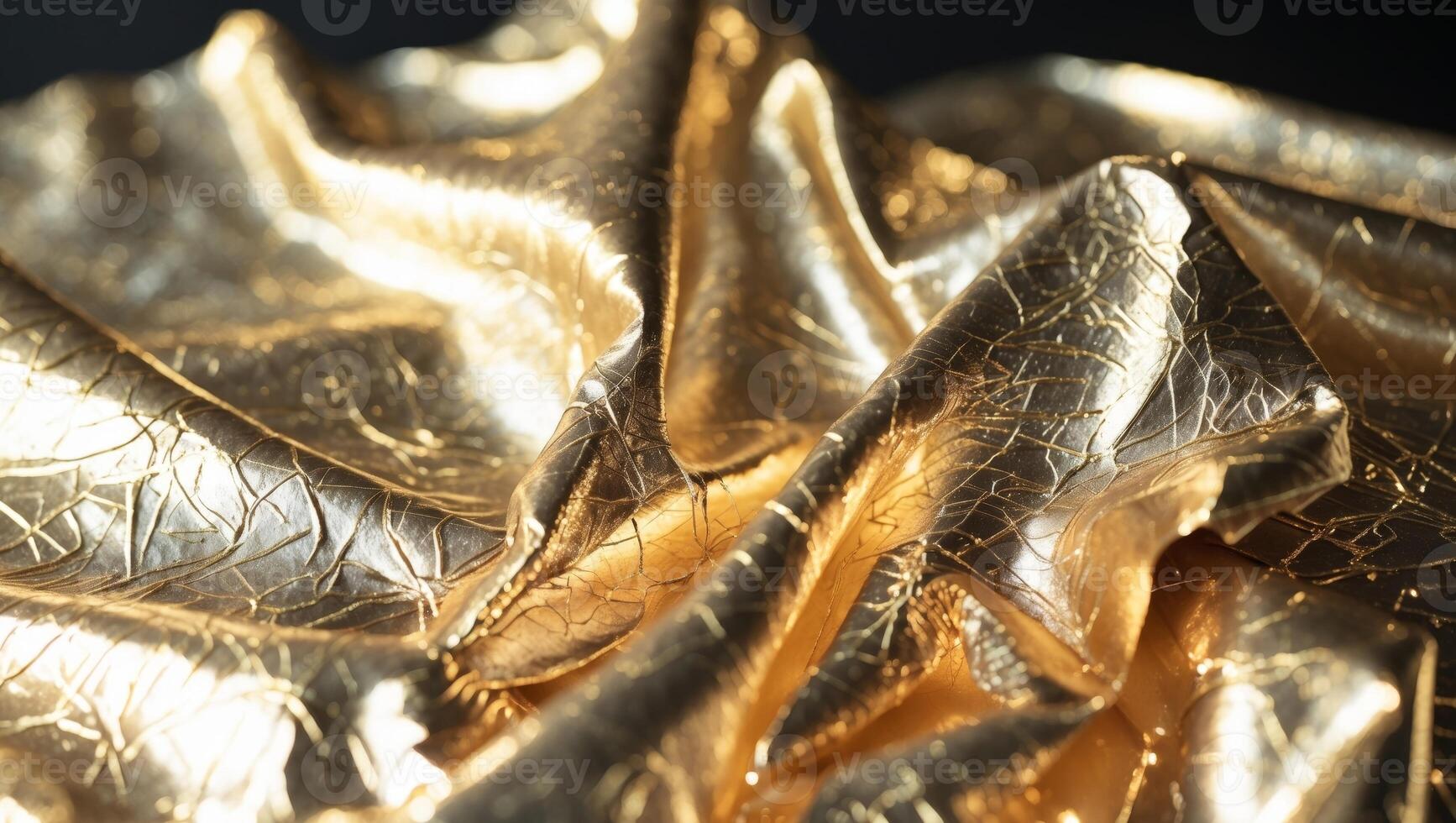 a close up of a gold foil textured background with a black background photo