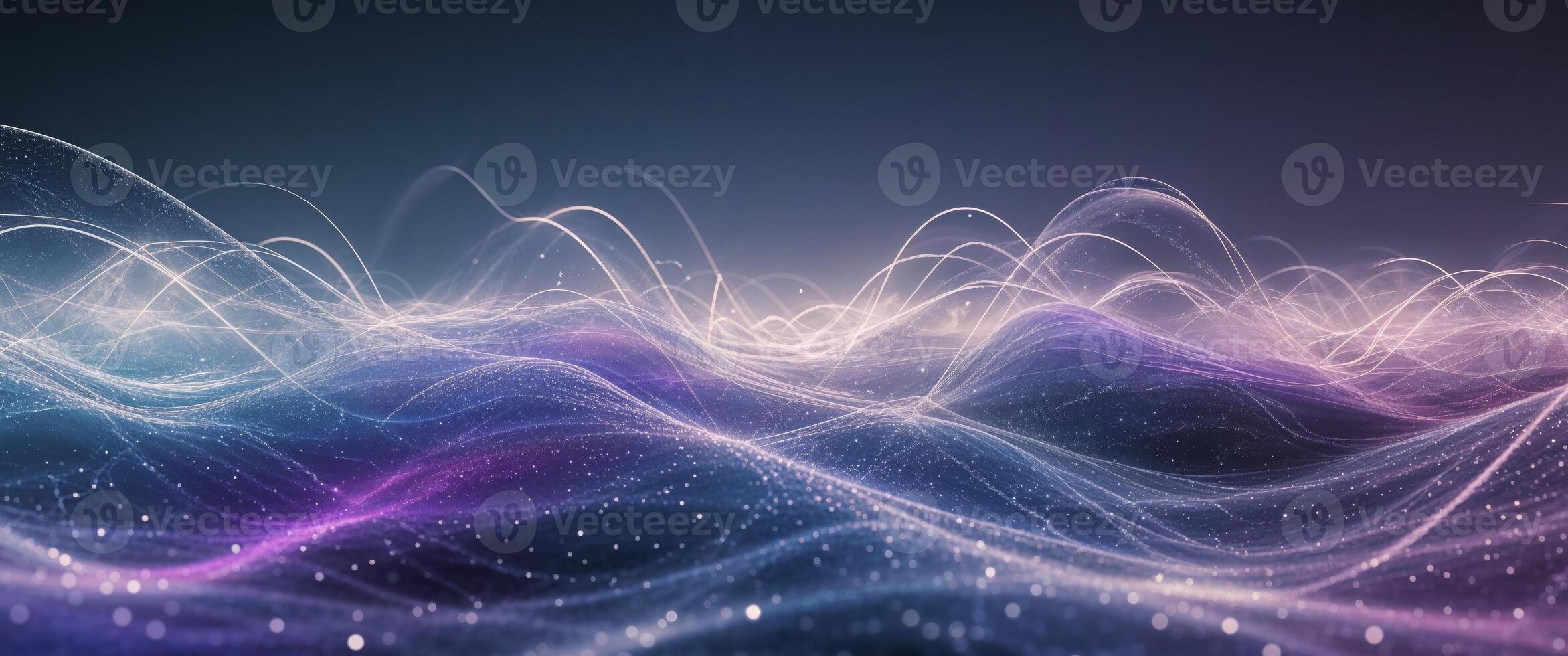 Abstract digital landscape with glowing lines and particles creating a cosmic flow effect photo