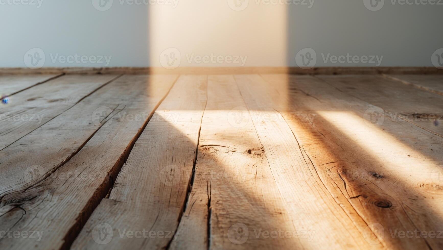 a close up of a wooden floor with a light shining on it photo