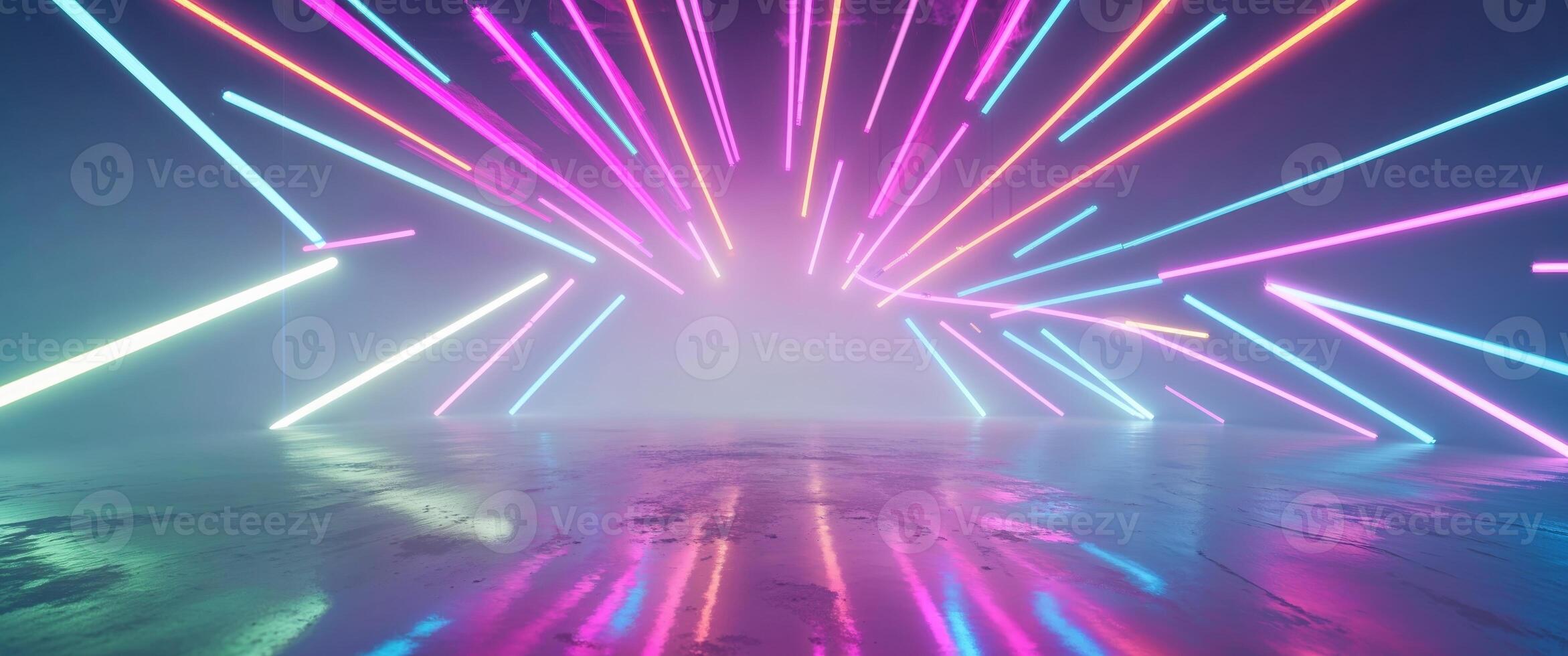 abstract neon background with rays and spotlights. photo