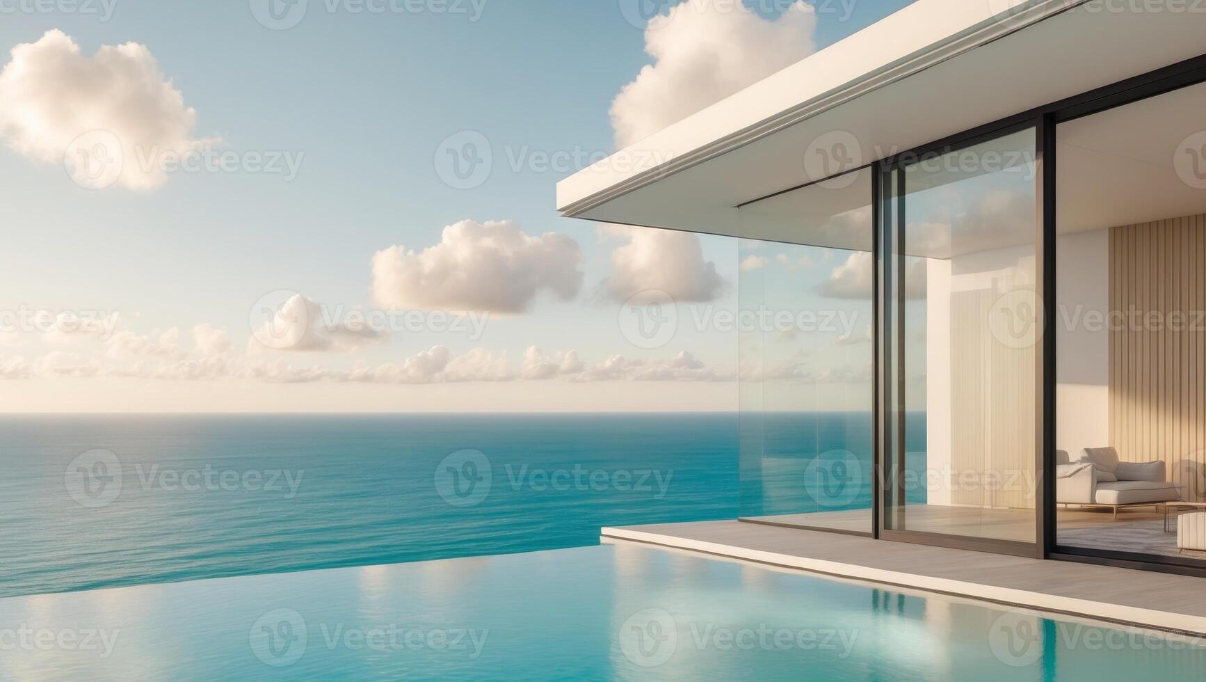 Modern house with ocean view in daylight photo