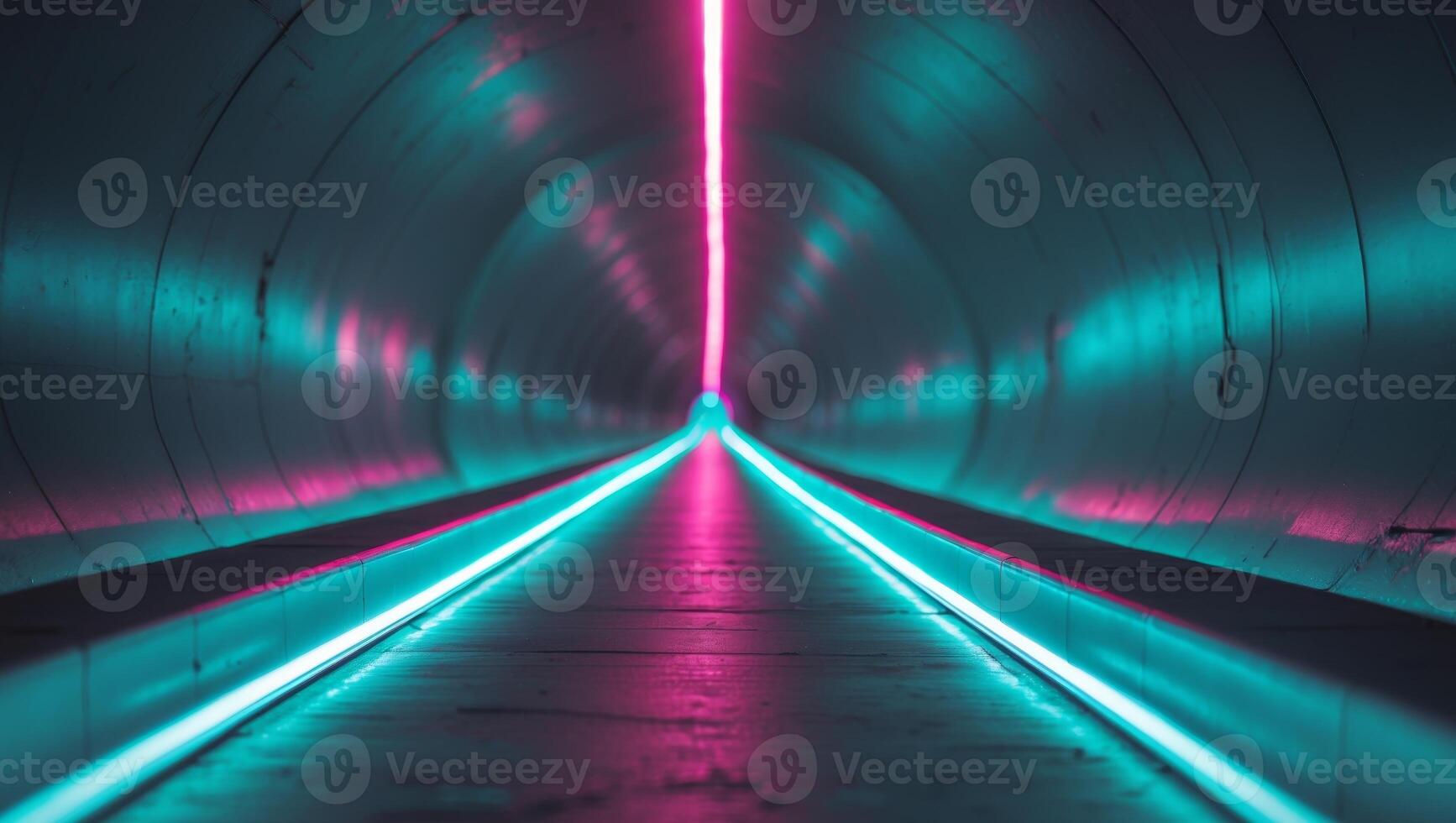 Futuristic Neon Tunnel with a Glowing Pathway. photo