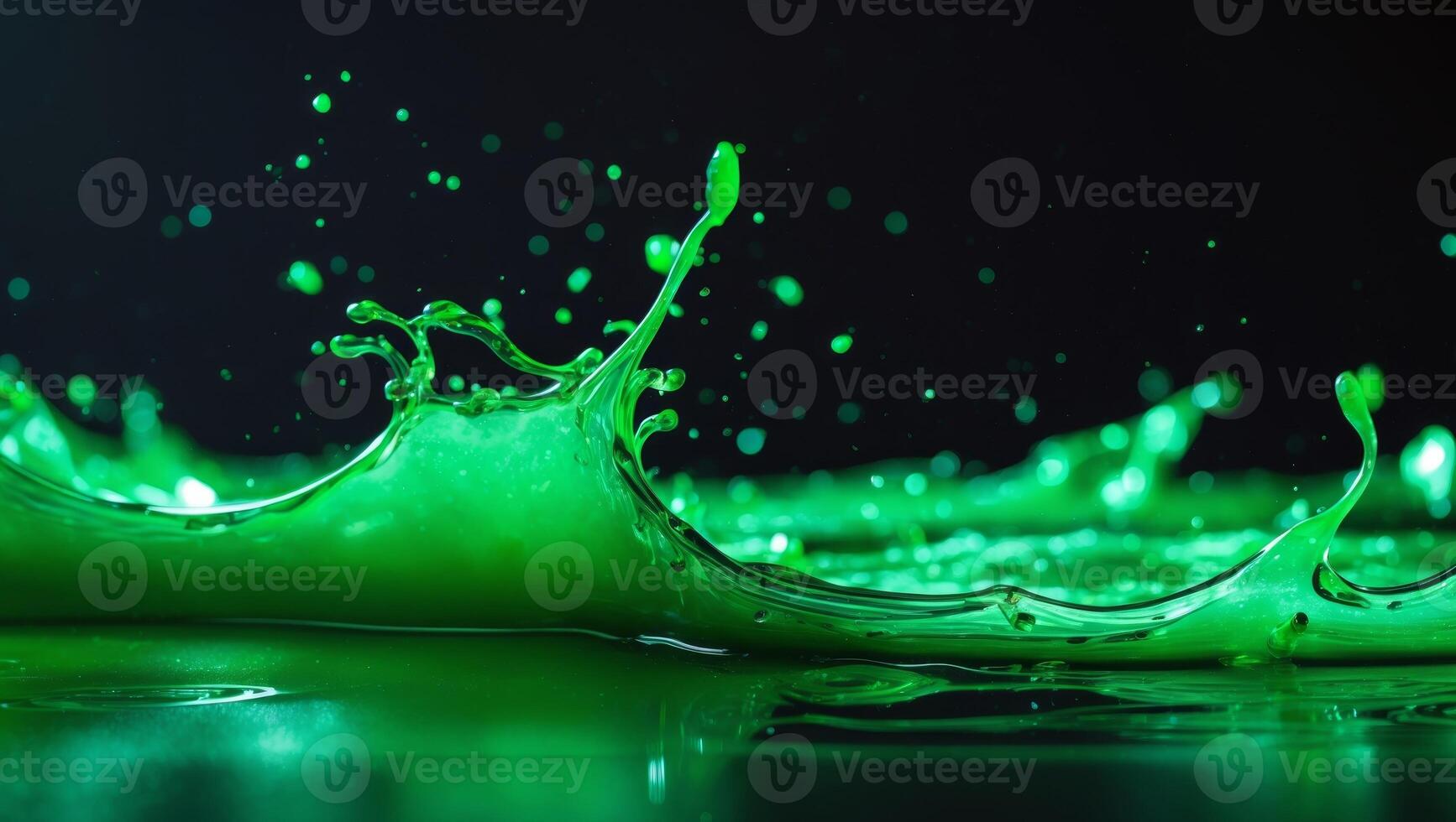 Green liquid splash on black background photo