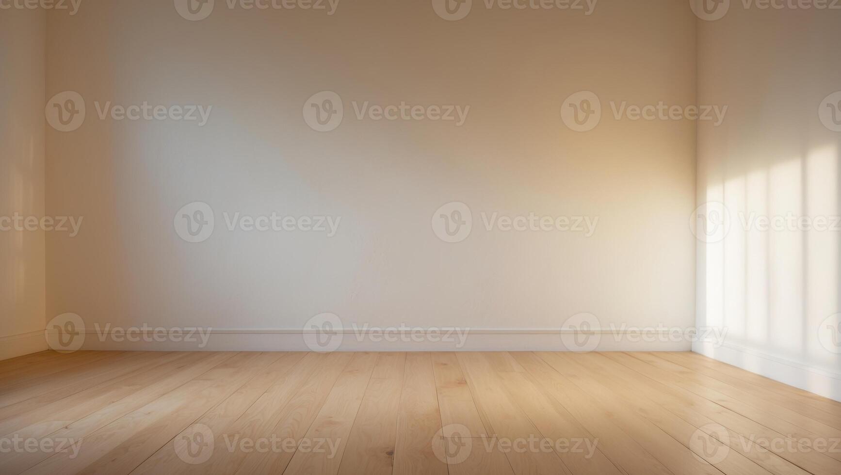 Empty room with wooden floor and white walls photo