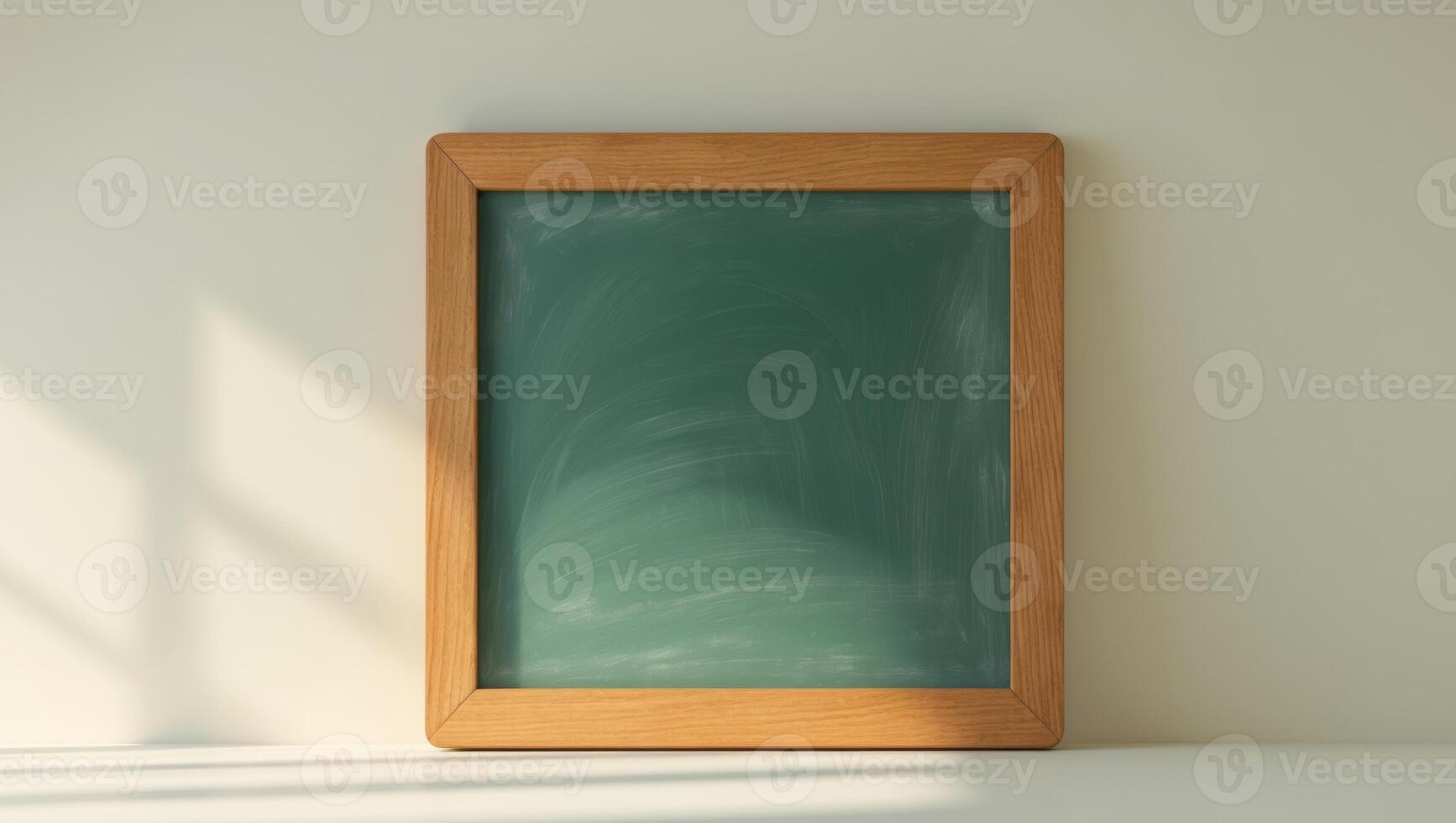 A wooden frame with a chalkboard on a white wall photo