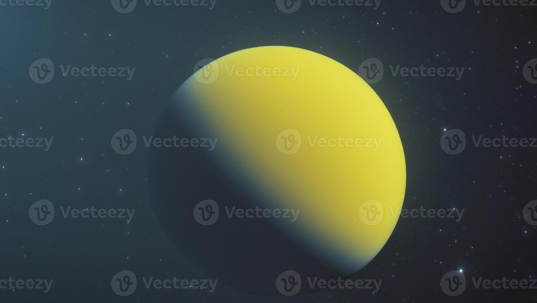 Bright yellow glowing planet in deep space illuminating the surrounding cosmic landscape with a vivid glow. photo