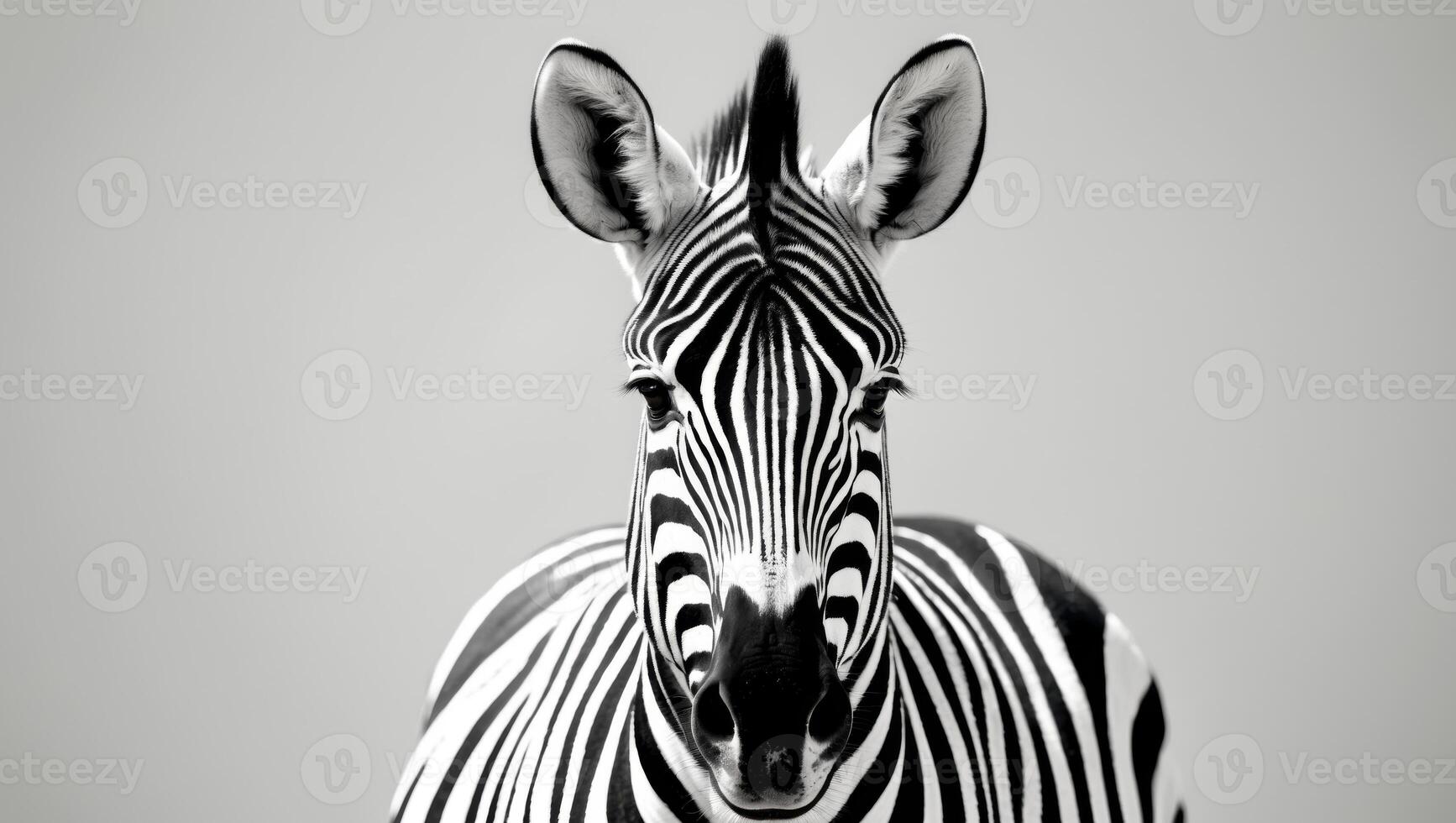Zebra with a black nose and white stripes photo
