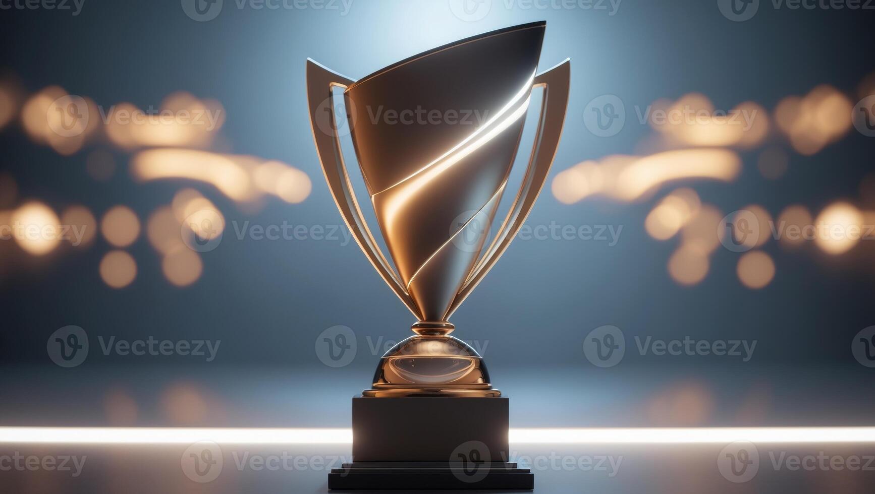 Trophy award competition in the dark on the abstract blurred light background with copy space. photo