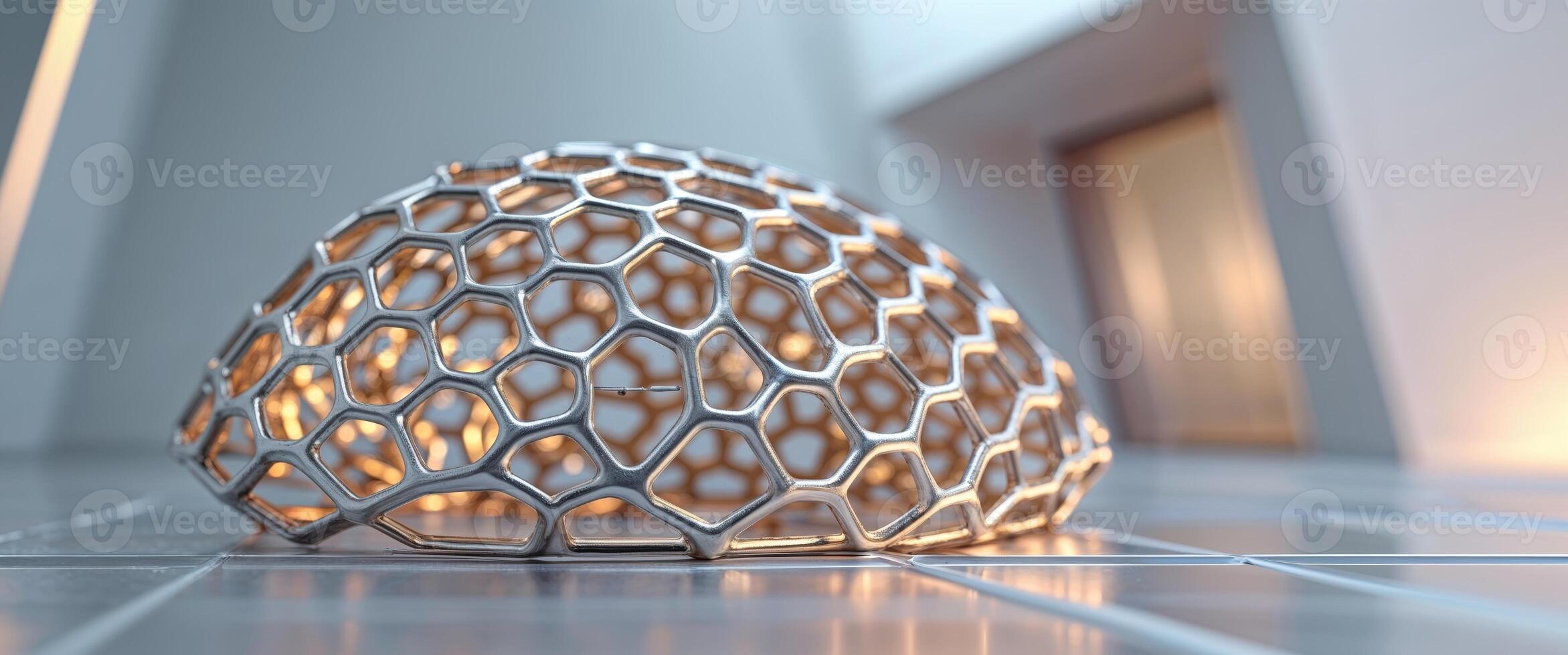 A metal sculpture with a honeycomb pattern photo