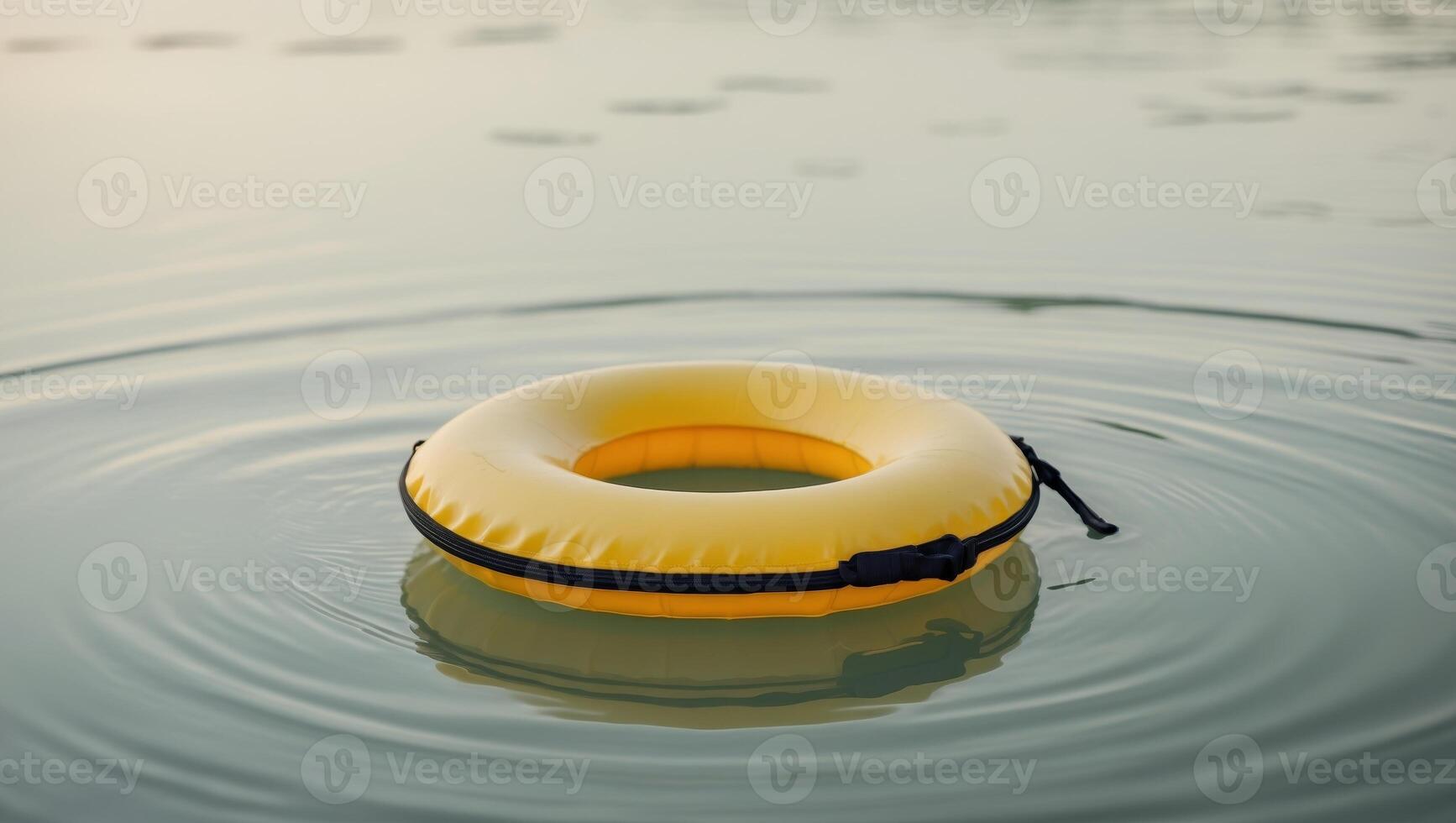 An inflatable yellow life ring floating in the water photo