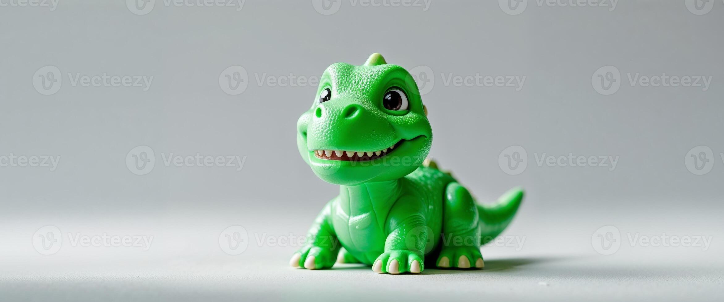 A green dinosaur toy with a smile on its face. photo