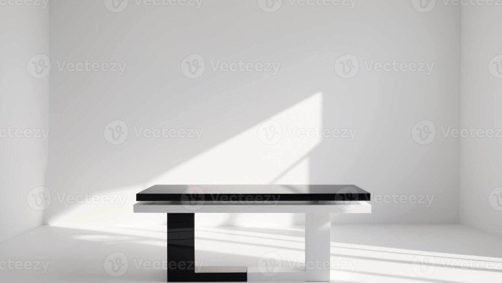 A white and black table with a black top. photo