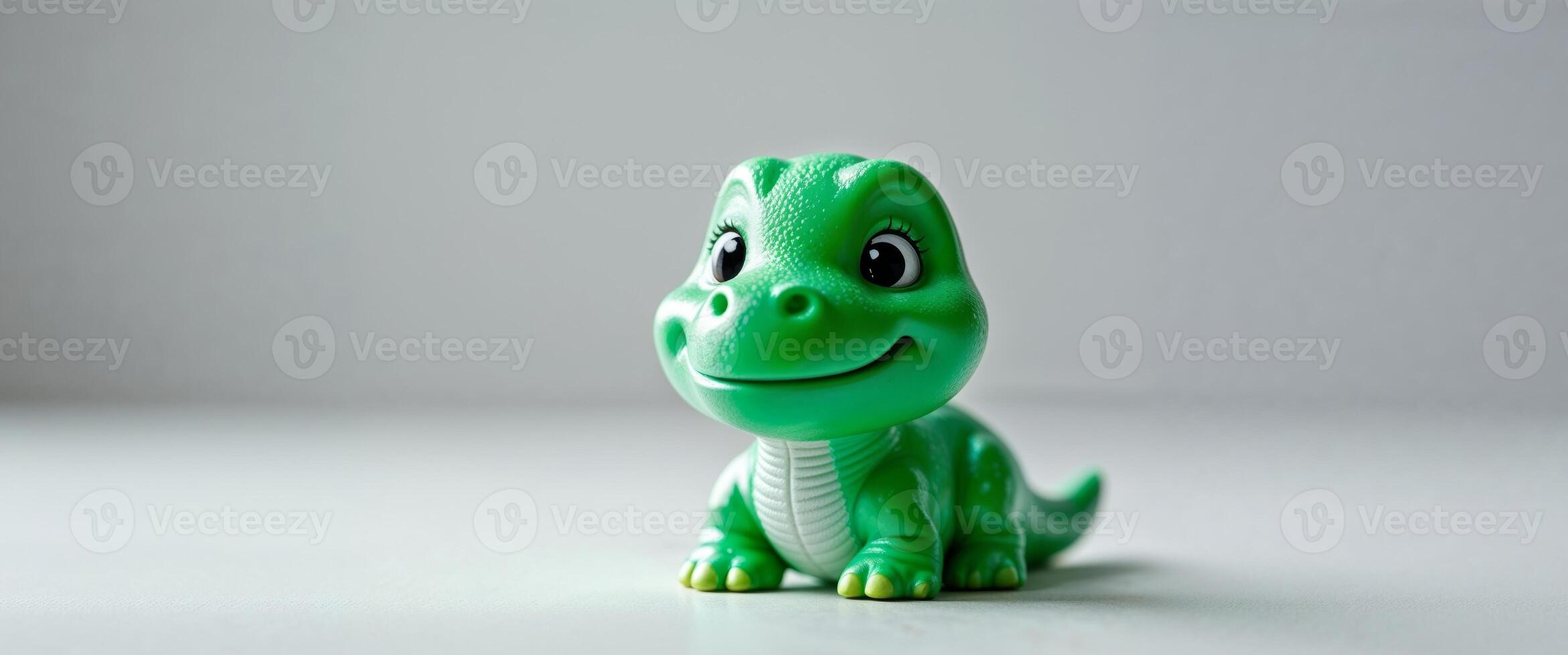 A green dinosaur toy with a smile on its face photo