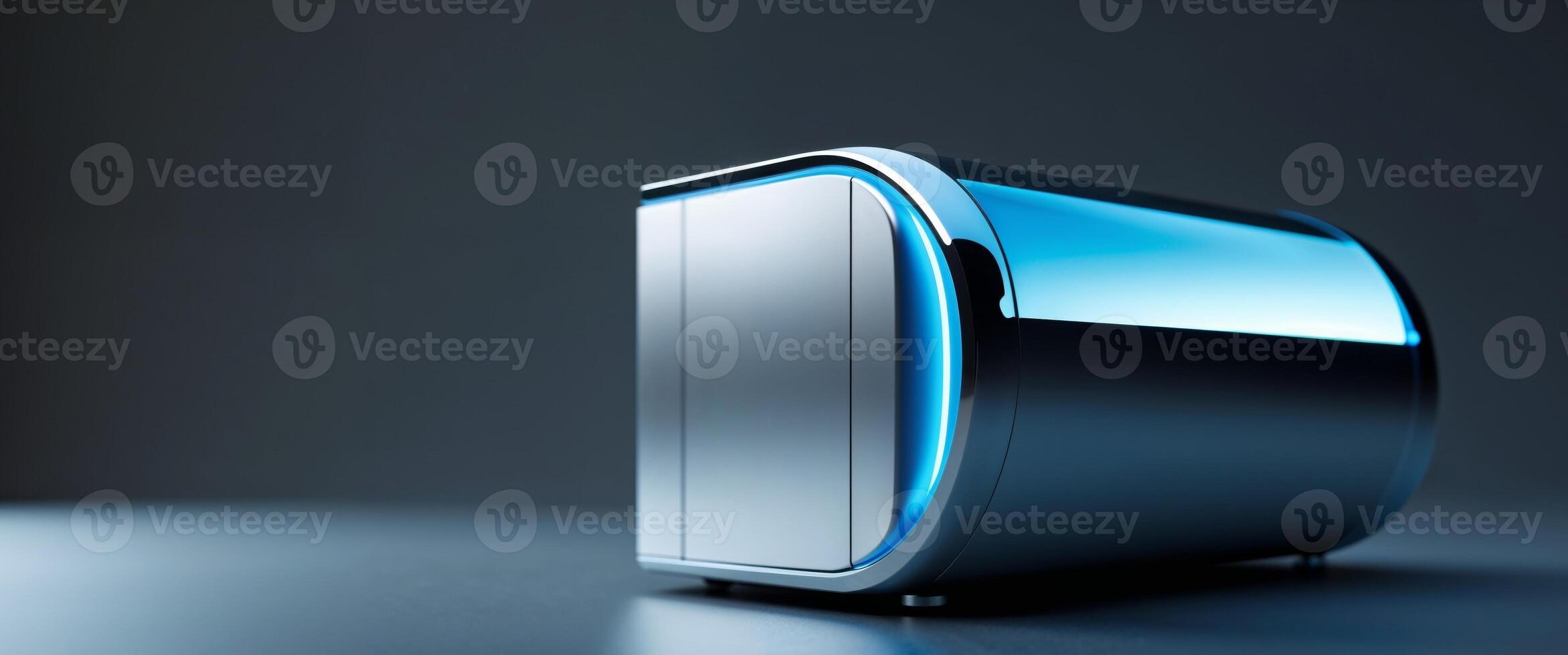 A futuristic machine with a blue light on it. photo