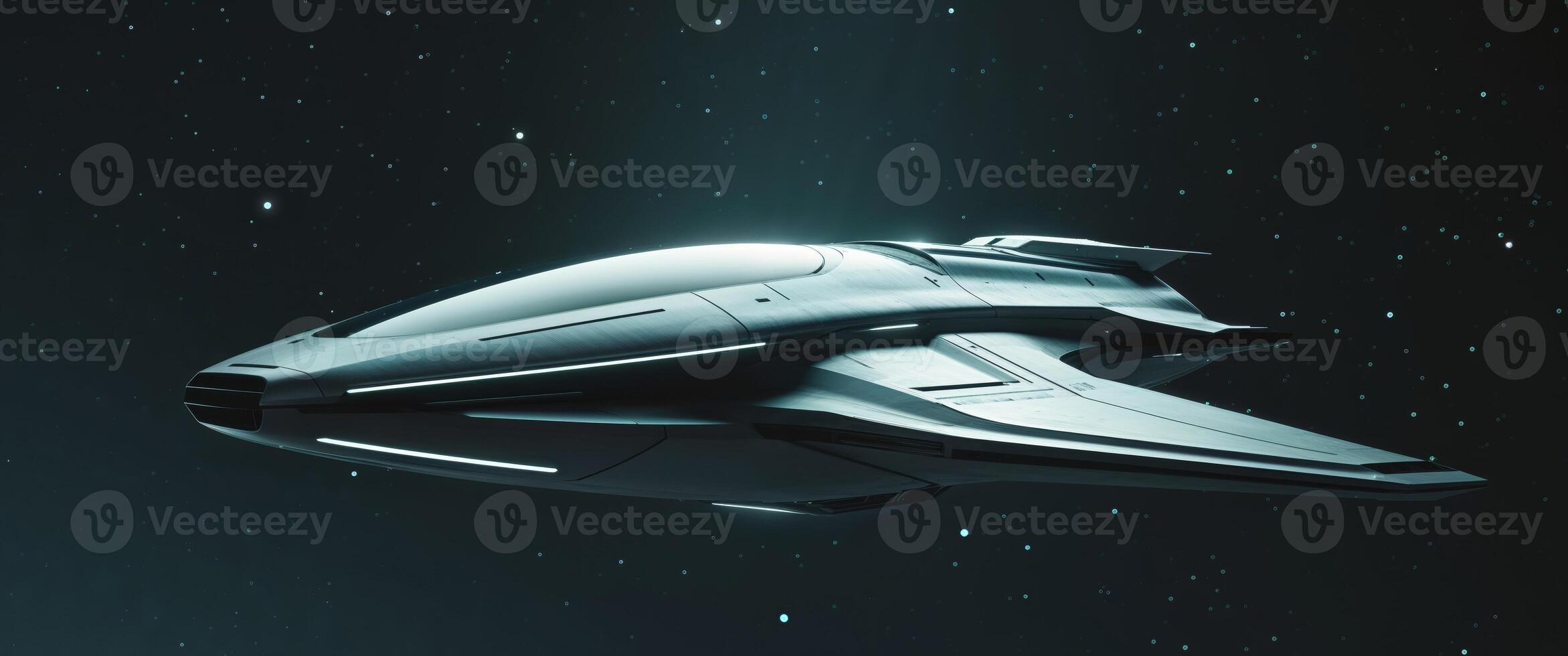 A futuristic spaceship flying in space photo