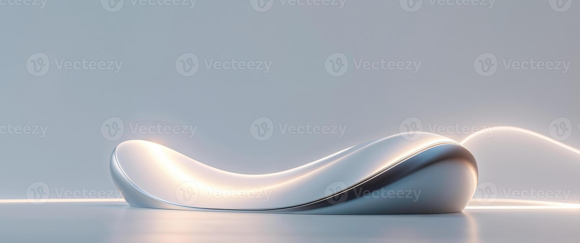 A white curved object with a light trail photo