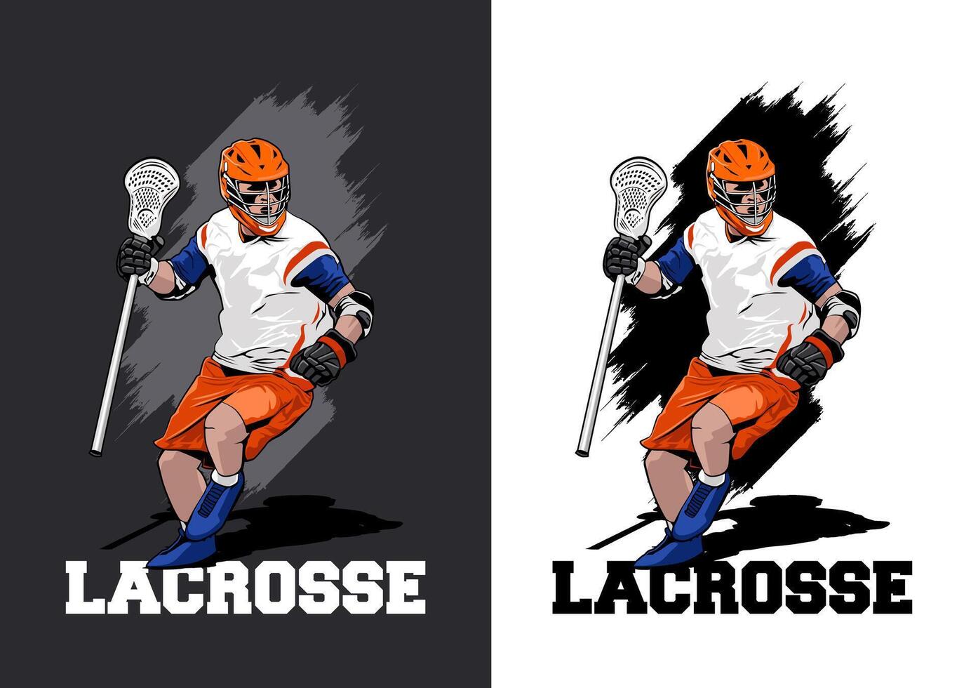 lacrosse athlete illustration colored in black and white background design art vector