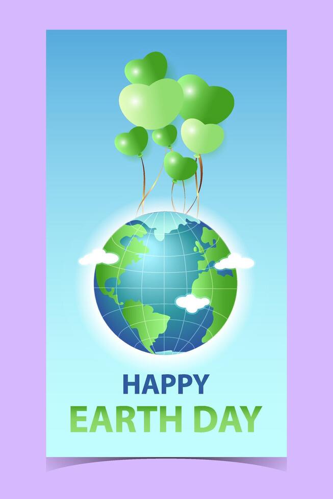 Colorful vertical Earth Day card with balloons. vector