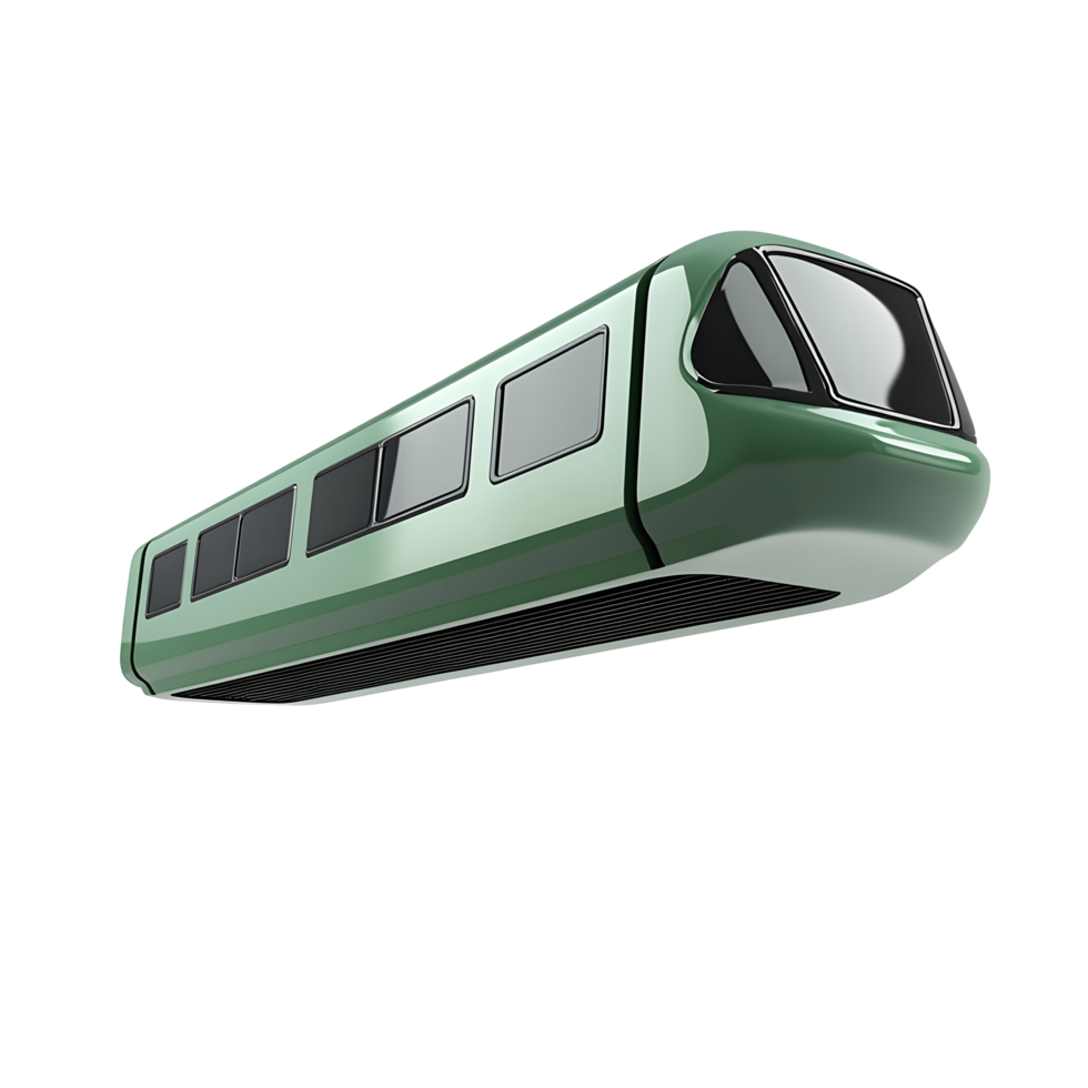 A green train transportation is flying through the air png